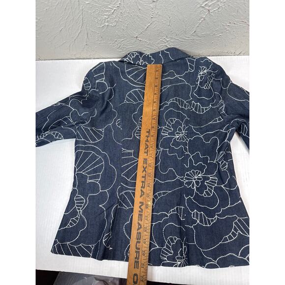 RQT‎ Embroidered Jean Jacket Coat Women's Floral Stretch Button Petite Small PS - Picture 5 of 5